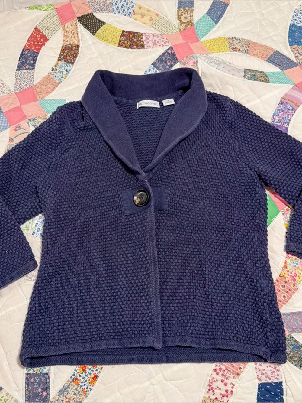 liz claiborne cotton knit one button cardigan sweater - preppy beach